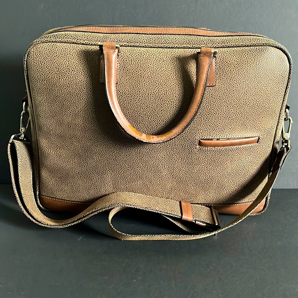 Jack Georges Pebbled Suede & Leather Messenger Crossbody Briefcase Case